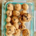 Top down view of protein balls in an airtight glass container.