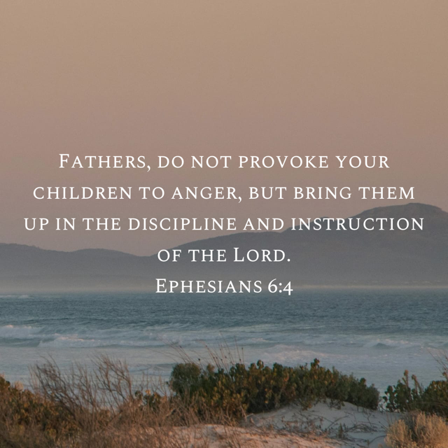A backdrop of an ocean and mountains in the background with Ephesians 6:4 verse of raising children with discipline and instruction of the Lord. 